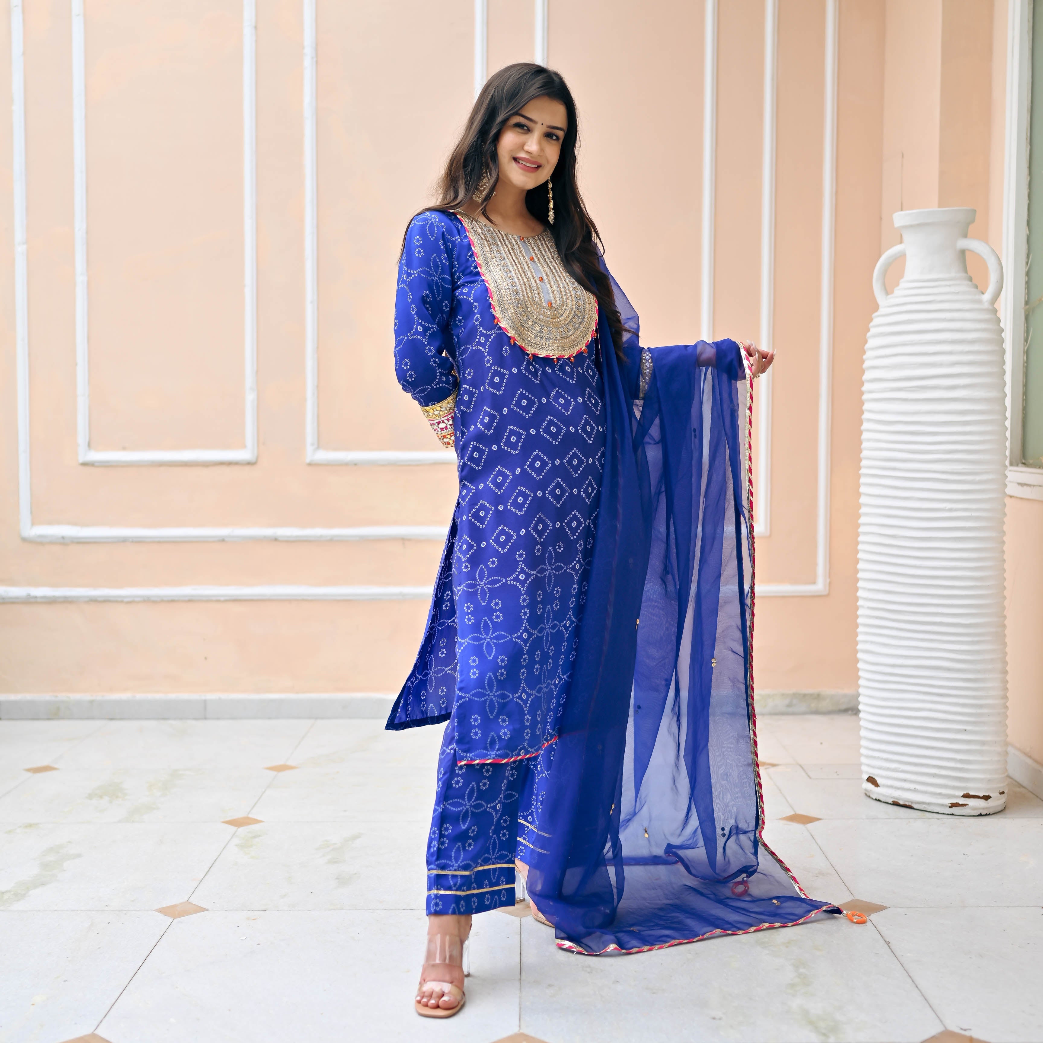 Bright Blue Bandhej Suit Set