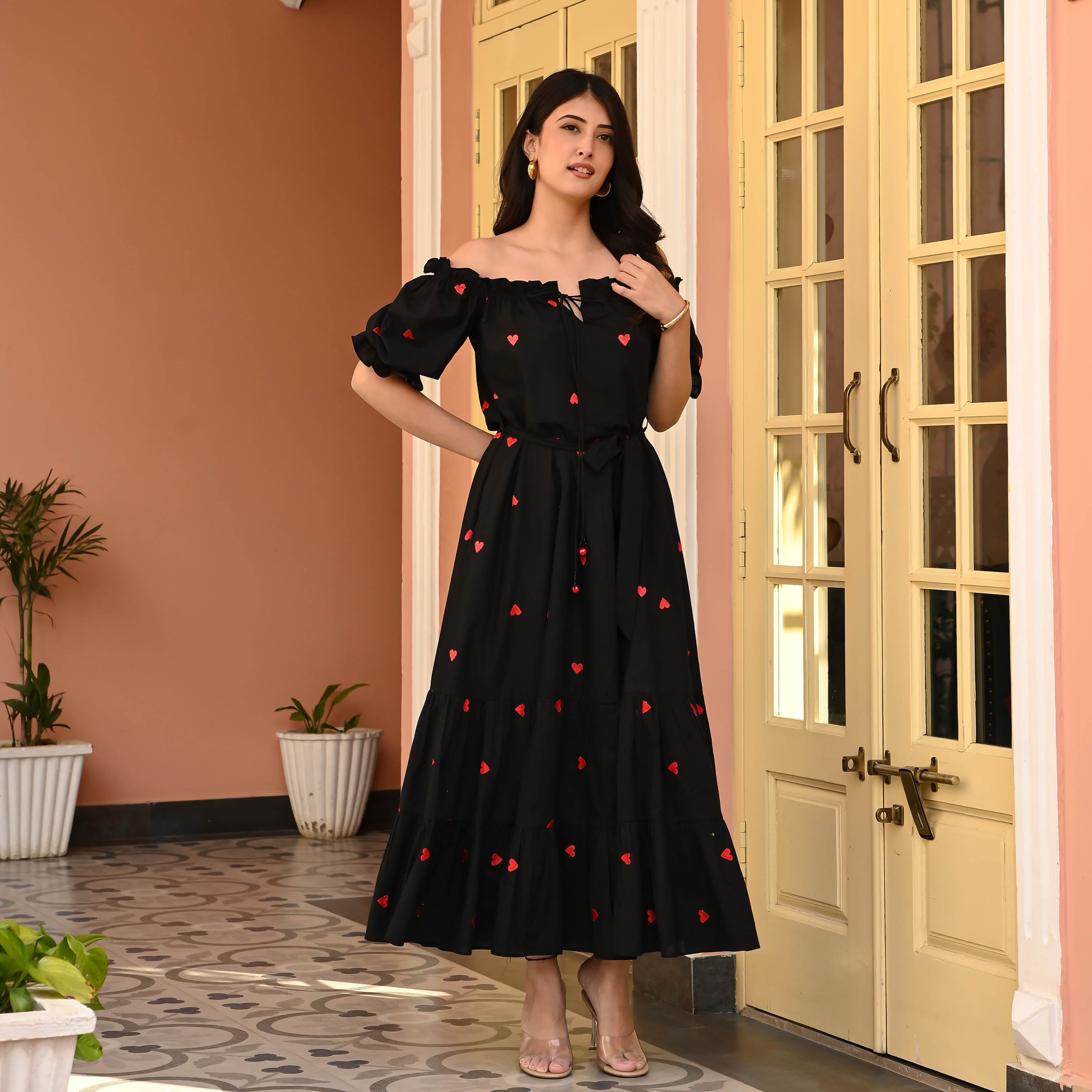 Bunaai Celestial Black Embroidered Cotton Dress