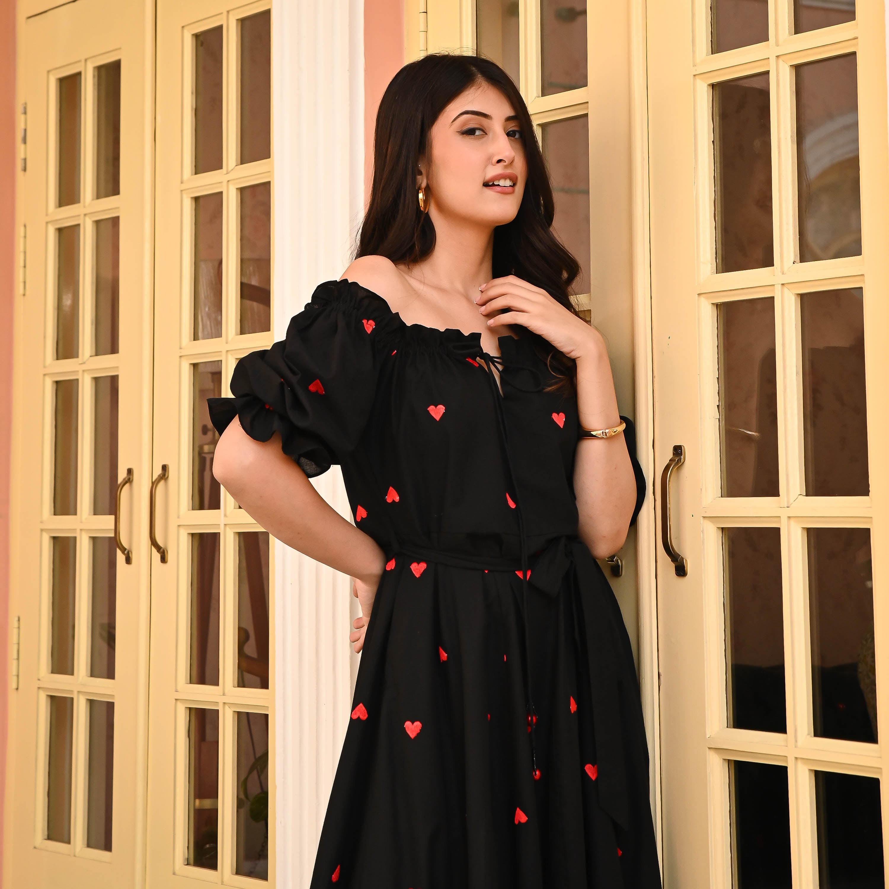 Bunaai Celestial Black Embroidered Cotton Dress