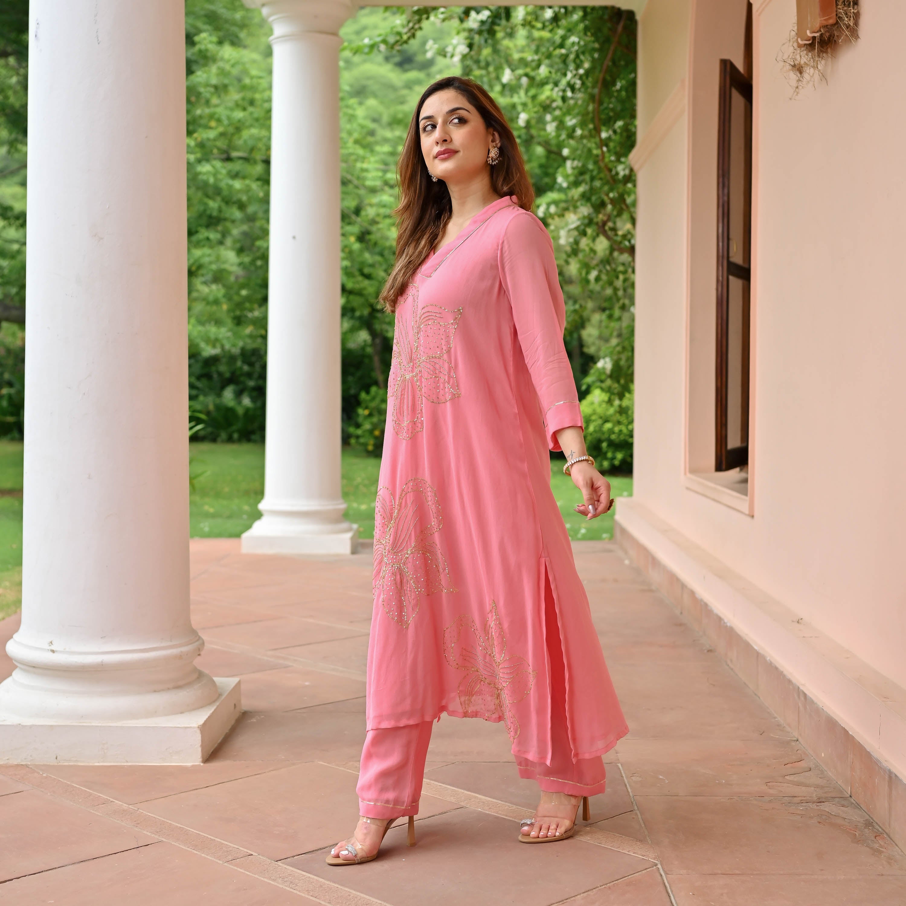Blush Glow Georgette Kurta Set