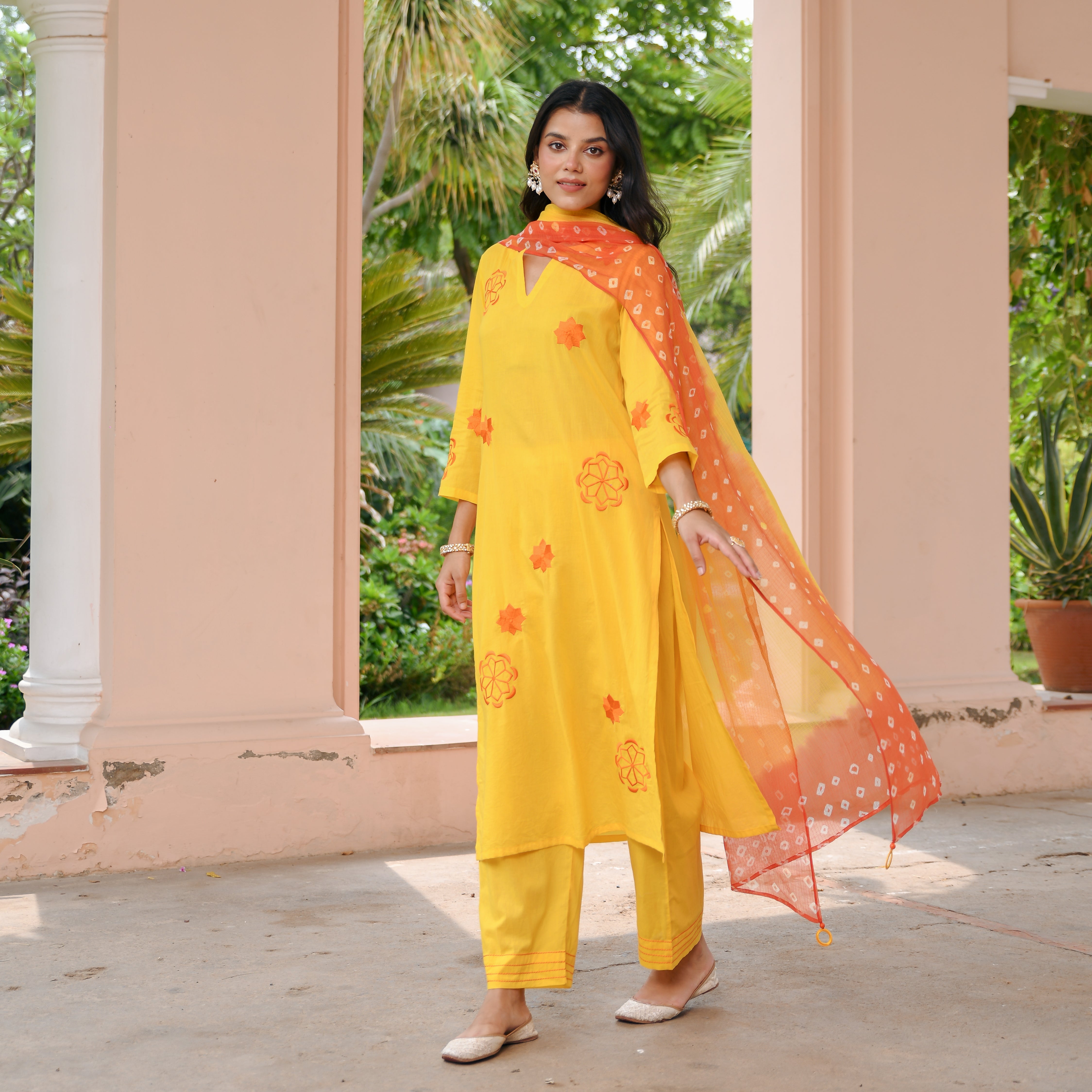 Yellow Bandhej Cotton Suit Set