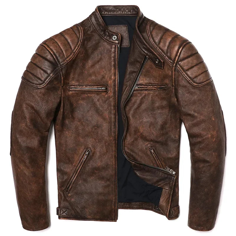 Signature Tunica Men's Vintage Brown Genuine Leather Biker Jacket