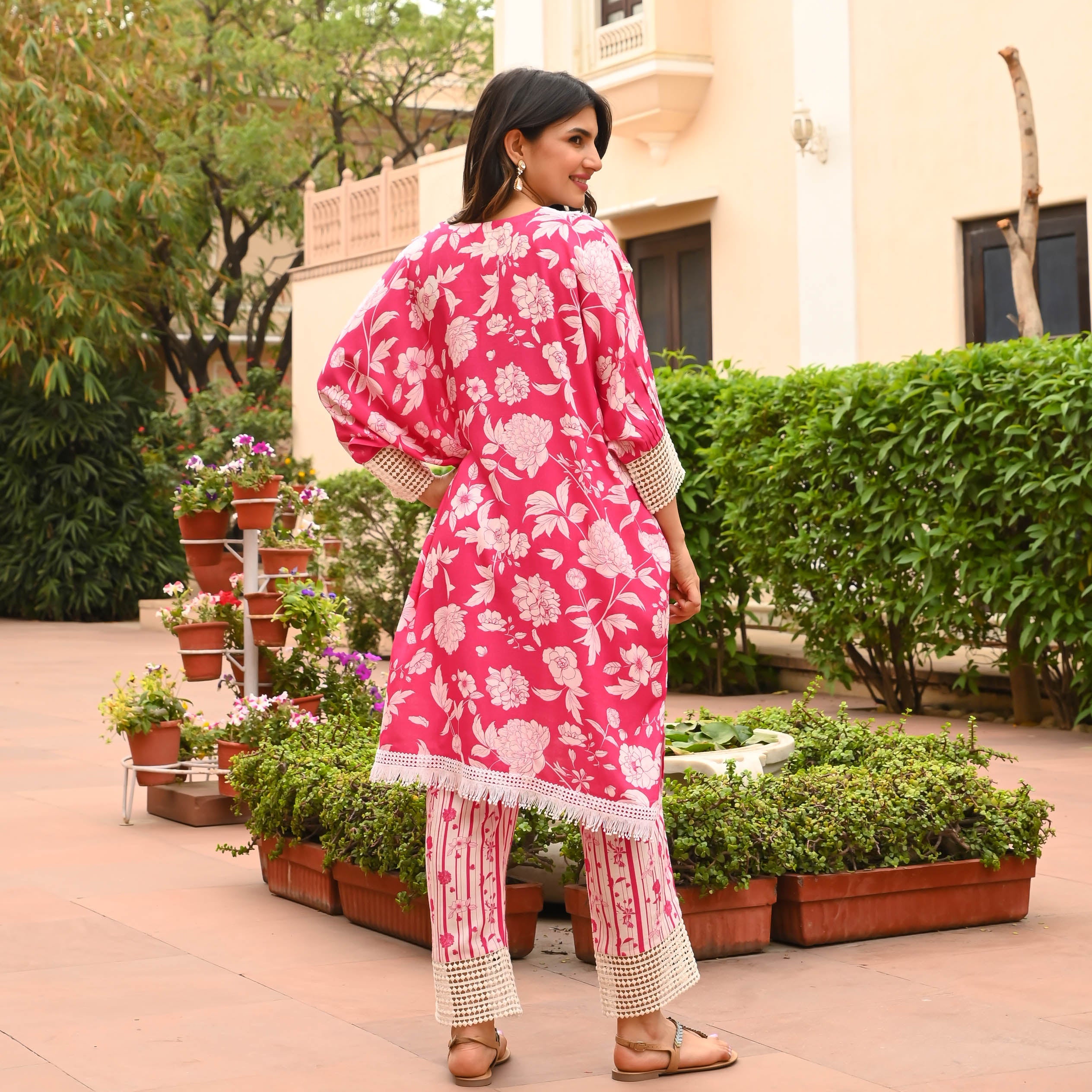 Bunaai Floral Dream Pink Kaftan Set