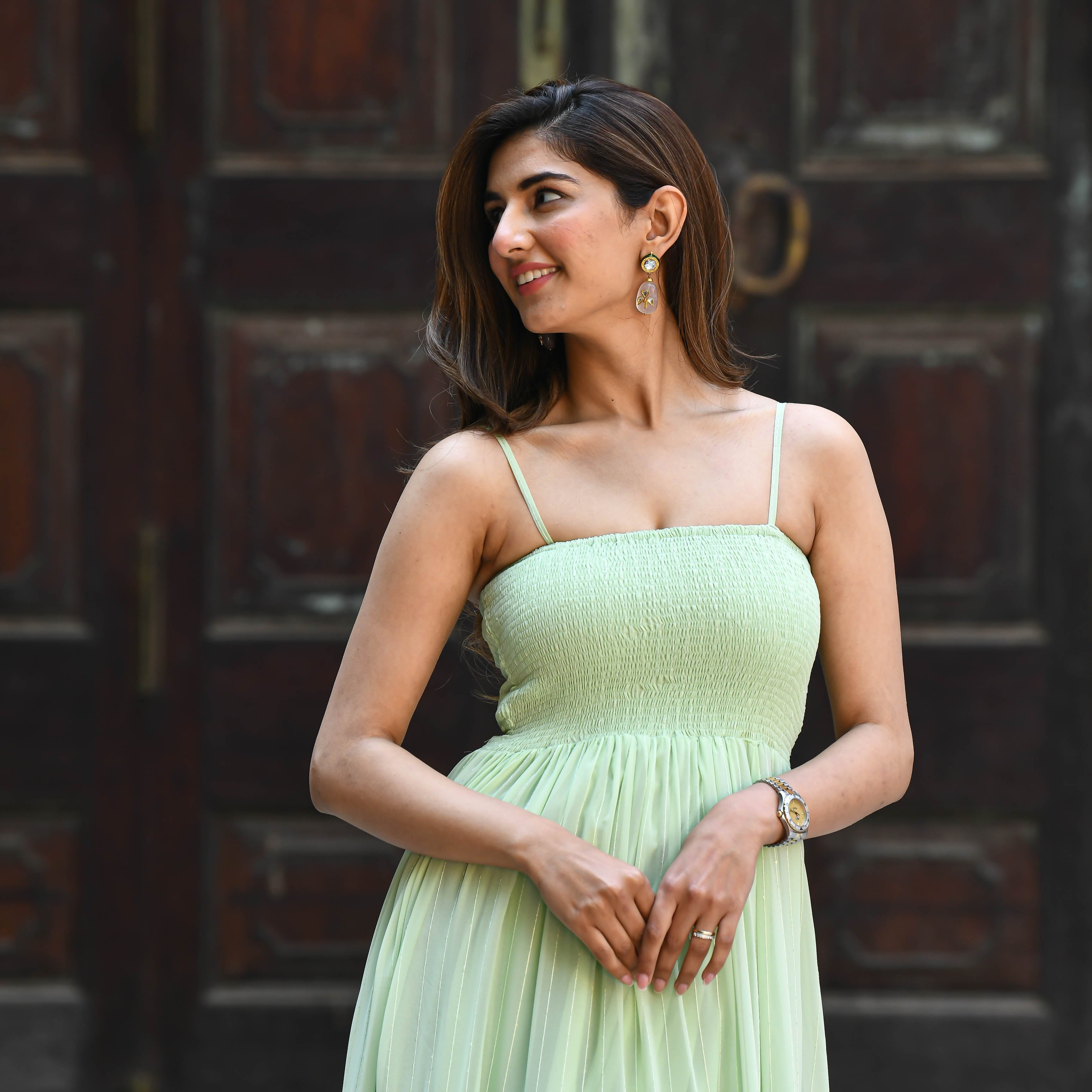 Bunaai Mint Green Sequin Maxi Dress