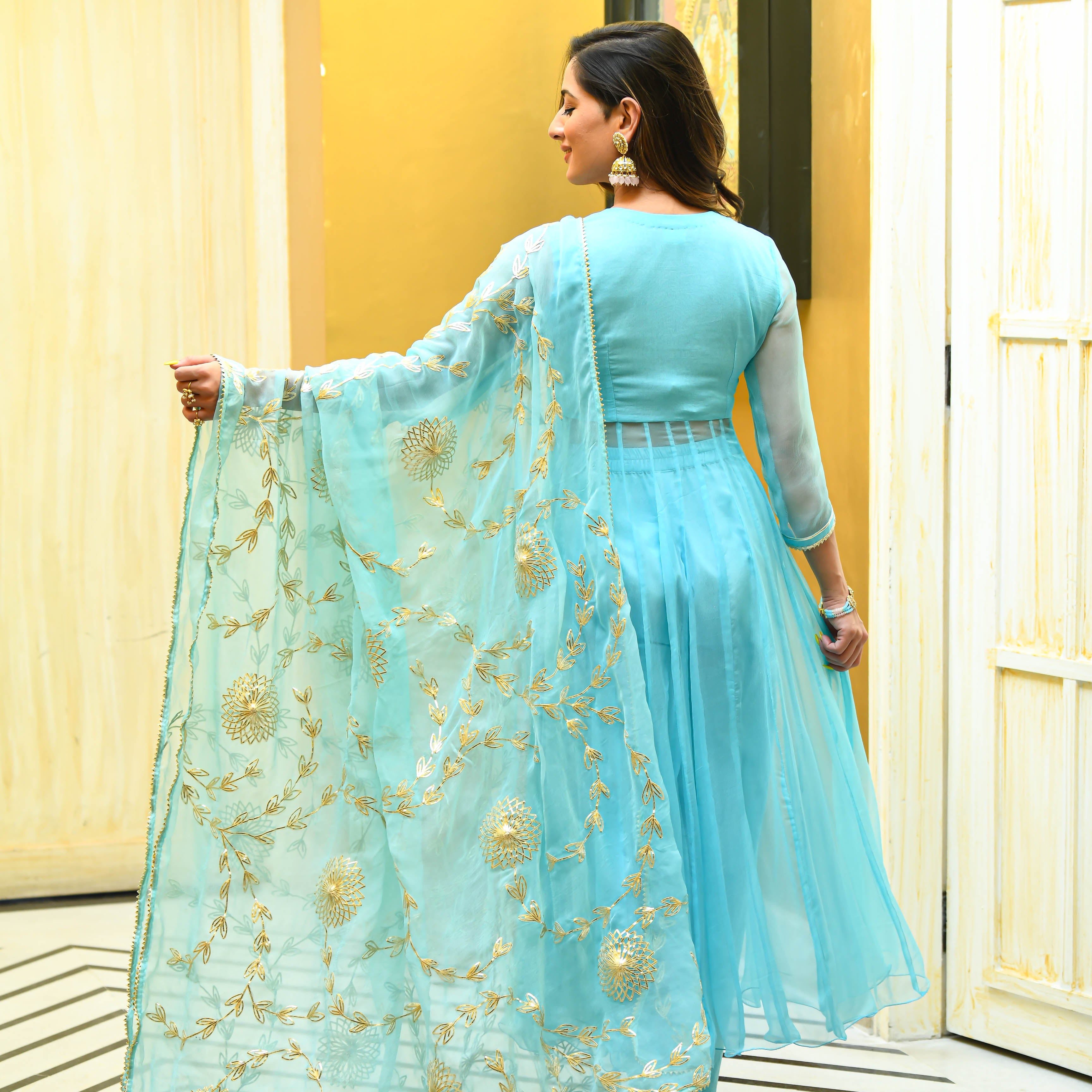 Bunaai Skyblue Gotta Salwar Suit